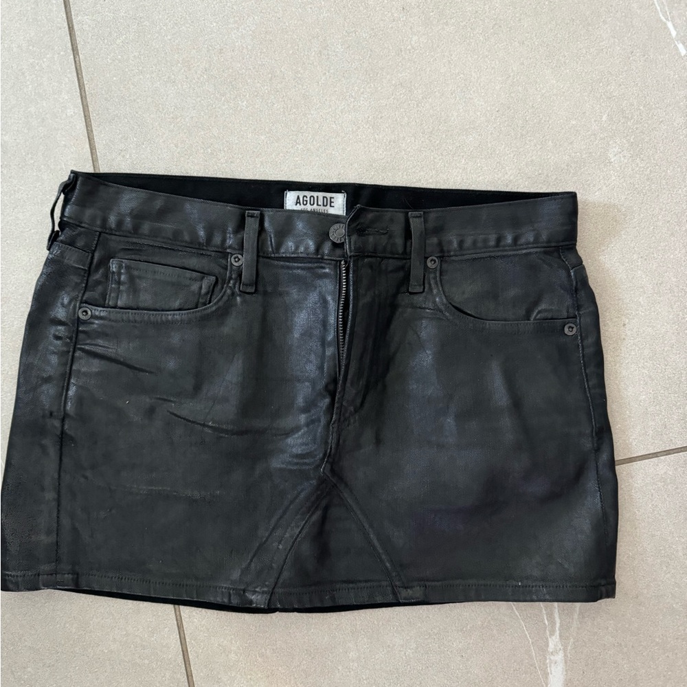 AGOLDE Black leather mini skirt